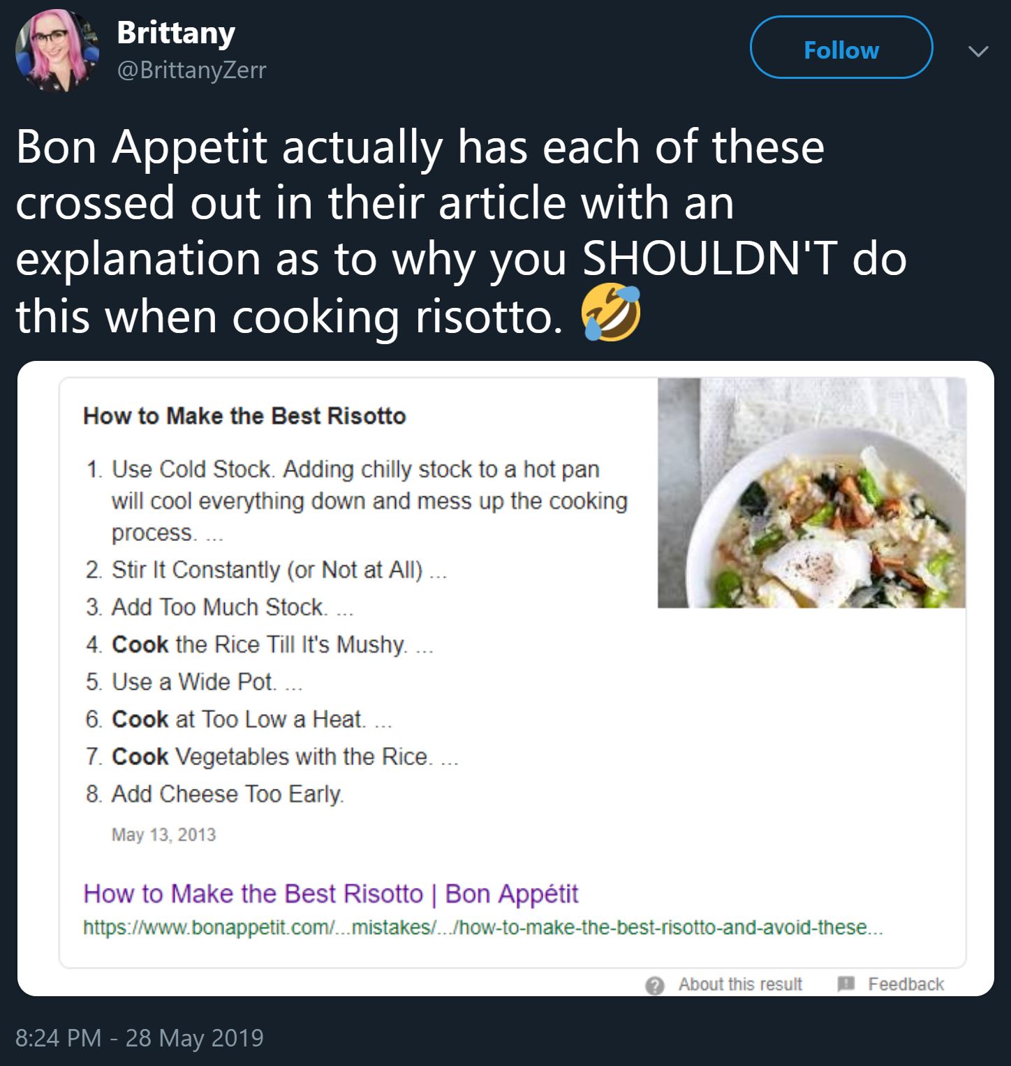 Brittany Zerr Tweet Image of Featured Snippet Gone Wrong